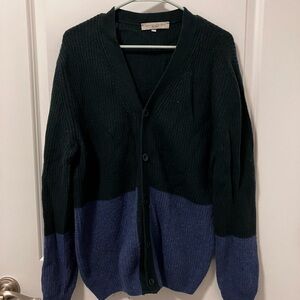 Two-Tone Cardigan Sweater - Dark Green and Blue